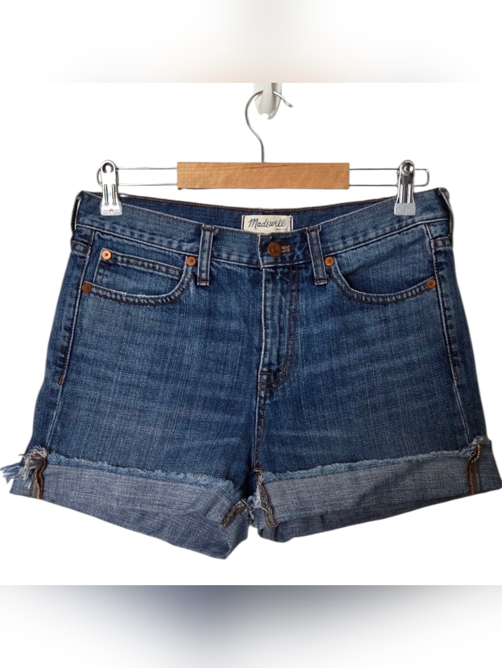 Madewell Denim Shorts Womens 26 Blue Cuffed Raw Hem 100% Cotton Mid Rise